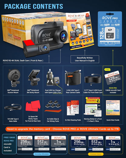 ROVE R2-4K DUAL Dash Cam Front and Rear,