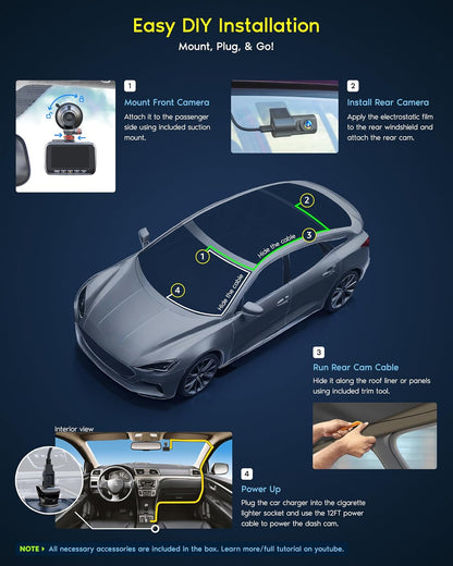 ROVE R2-4K DUAL Dash Cam Front and Rear,